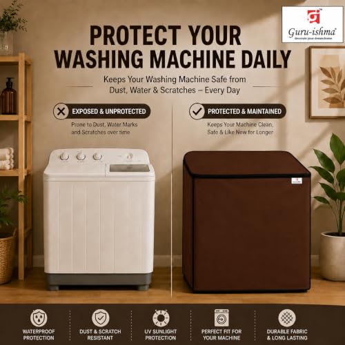 Image of Semi Automatic Washing Machine Cover for 8.5kg to 10kg Top Load | Waterproof & Dustproof Polyester Cover with Zip | Suitable with Samsung, LG, IFB, Bosch & More(54x 89 x 97 cm, Brown)