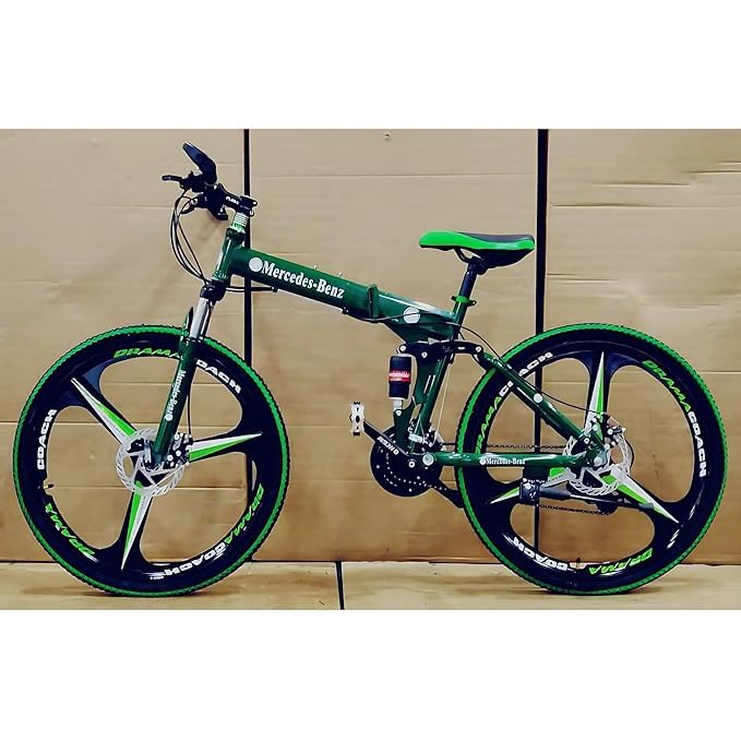 Image of Amaze Kai Dual Suspension Bikes Bm Foldable Gear Cycle for Men with 21 Speed Gear 6 Spoke | Folding Mountain Bike with Double Disc Break & Mac Wheel, 26 Inch, White N Black (Green)