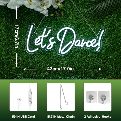 Image of Let's Danced Neon Signs Let's Dance Neon Light Up Sign White Led Word Light Sign Neon Sign Wedding for Dancing Party,Bar Accessories,Valentines' Day,Birthday Party
