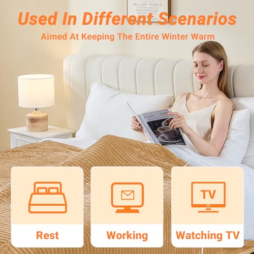 Image of Heated Blanket Electric Queen, Soft Flannel Heating Blanket with 8 Hours Auto Off 10 Fast Heating Levels Machine Washable Sherpa Heated Blanket with Overheating Protection