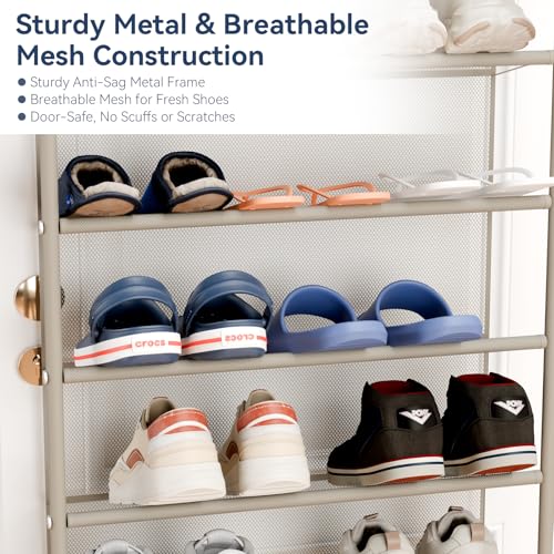 Image of Whitmor 36 Pair Over The Door Shoe Organizer, 12 Tier Hanging Shoe Organizer, Heavy Duty Metal & Mesh Shoe Holder, Hanging Shoe Rack for Closet Organizer & Storage, 74 inch L x 21.7 inch W x 7.5 inch H, Mocha