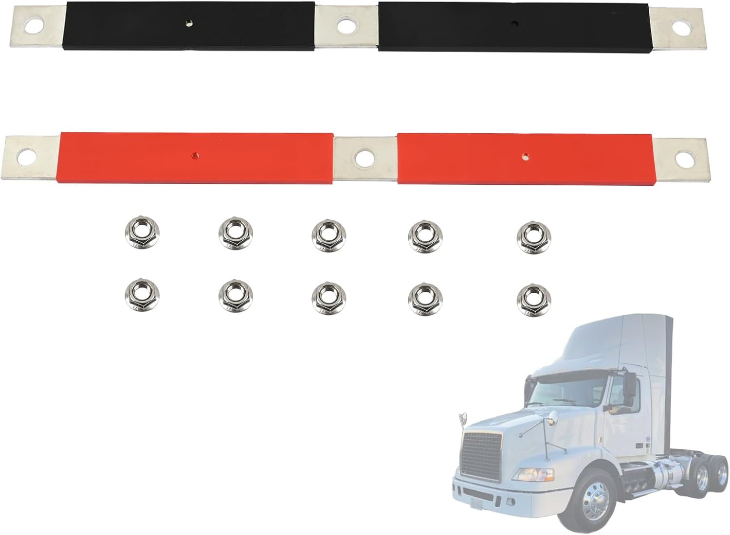 Positive & Negative Battery Terminal Bus Bar 3 Holes Fit for Volvo VN 2004 / VNL 2004-2019 / VNM 2004-2018 21107822 21107826 Battery Cable Set Block Includes 10 Flange Nuts