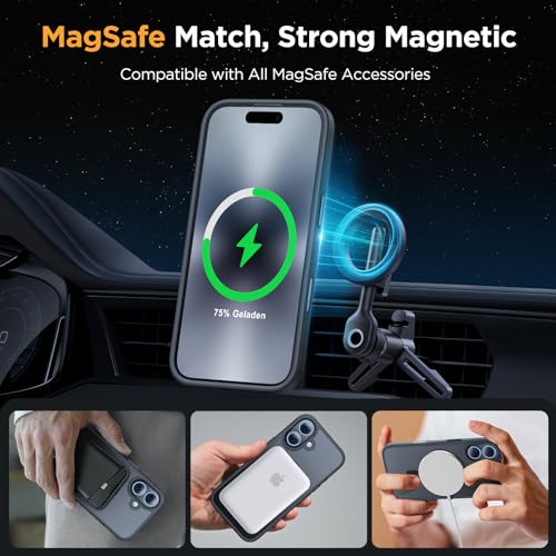 Image of Miracase Magnetic for iPhone 17 Case (Compatible with MagSafe) with Screen Protector Military-Grade Protection, Anti-Fingerprint Translucent Matte Phone Cover for iPhone 17 6.3 inch, Black