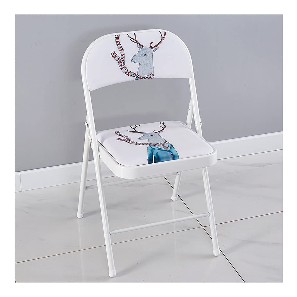 Lhl Cat Cartoon Paddad Seats, Upholstered Folding Chair, Home Indoor Event Chair, Portable Ergonomic Backrest, No Arms，330lb，15.7" padded seats (Color : White, Size : 31.5in)