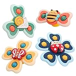 Baby Suction Cup Spinning Top Toys, Spinner Toys for Babies, Window Suction for Baby High Chair Tray Bath Table Airplane Travel, Gift for Toddlers (4 Pcs)
