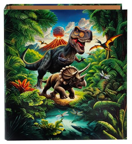 goldbuch 33 157   Carpeta archivadora Vulkan, 28,5 x 32 x 8 cm, cubierta de impresión artística, grapadora con mecanismo de palanca de metal, diseño de dinosaurios, carpeta para niños y niñas