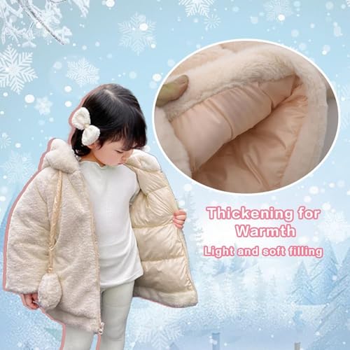 Toddler Girls Thick Fleece Jacket Hooded Full-Zip Solid Puffy Windproof Outerwear Warm Cute Shaggy (Coffee, 3-4 Years)3