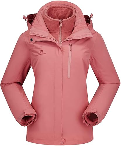 CAMEL CROWN Chaqueta de esquí impermeable 3 en 1 para mujer, abrigo de invierno rompevientos, chaquetas de snowboard para lluvia, nieve, senderismo