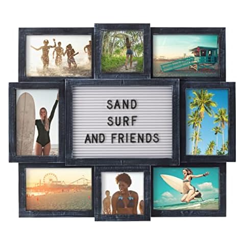 Melannco Customizable Letterboard 8-Opening Photo Collage, 19 x 17 inch,Distressed Black Cover