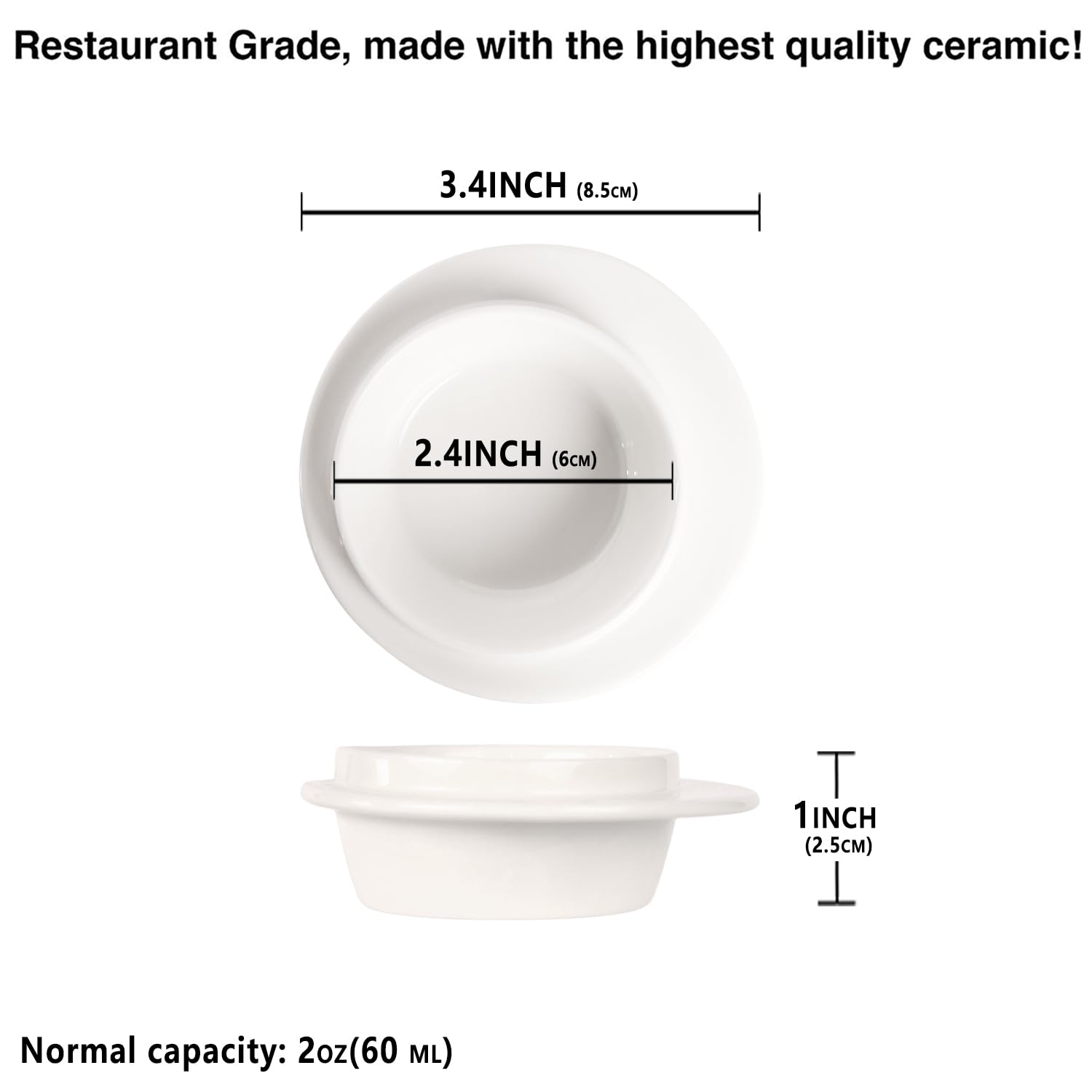 jinsongdafa 4 PCS Dipping Bowls Set, Ceramic Butter Dish, 2 OZ Soy Sauce Dish, mini Side Dish Bowls, Butter dish for one person for BBQ, Condiments, Appetizer, Dessert, Sushi, Party