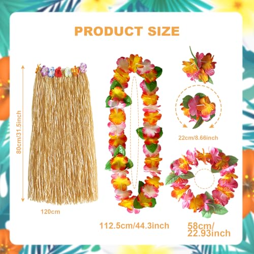 FUIPVGI 5 Stück Hawaii Party Kostüme Set, Hawaii Hula, Gras Röcke Hawaiian, Grass Rock Set, Hawaii Kette Blumen, hawaiianischer Grasrock, Tropische Party Dekorationen, für Party Fancy Dress