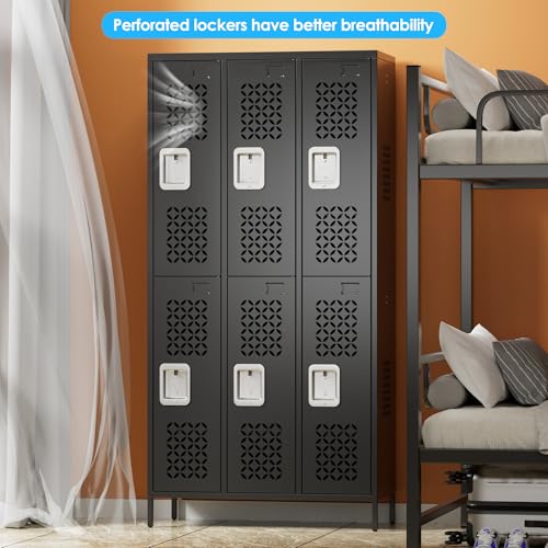 Image of METAN Upgrade Metal Locker for School Office Gym Bedroom,6 Doors Steel Storage Locker Cabinet for Employees,Industrial Storage Locker with 1 Shelves,Assembly Required,Black