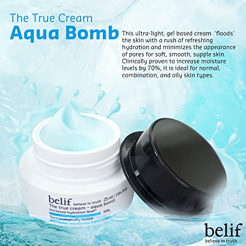 Image of belif believe in truth The True Cream Aqua Bomb, Hydrating Moisturizer For Face | Ultra-Lightweight, Gel-Cream | For Normal, Combination, And Oily Skin Types | Korean Skin Care Products | (25 Ml)