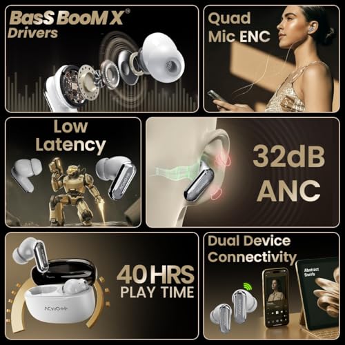Image of DwOTS 717 PRO | ANC up to 32dB, 40HRS Playback, Fast Charging, Dual Pairing, Quad-mic ENC, Instant auto Connect, IPX5, Bluetooth v5.4, True Wireless Earbuds with mic (Arctic White)
