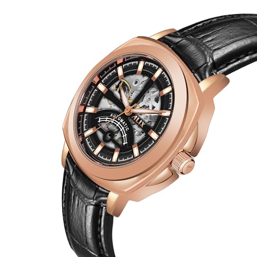 Image of ALIX AL2511 Automatic Mechanical Watch for Men Genuine Leather Strap Skeleton Dial Analog Watch