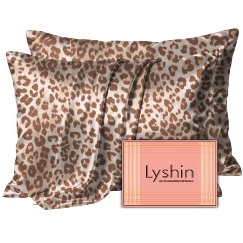 Image of LYSHIN Silk Pillow Cases 2 Pack King Size with Zipper, Leopard | 19 Momme Mulberry Silk Pillowcase for Skin and Hair, Anti-Acne, Hypoallergenic, Cooling, Beauty Sleep, Gifts for Women