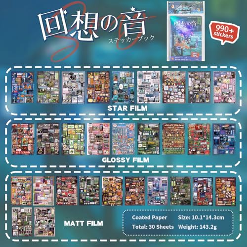 Image of Japanese Sticker Book,990Pcs Heisei Retro Stickers Manga Style Japanese Kawaii Stickers Journaling Scrapbooking for Adults