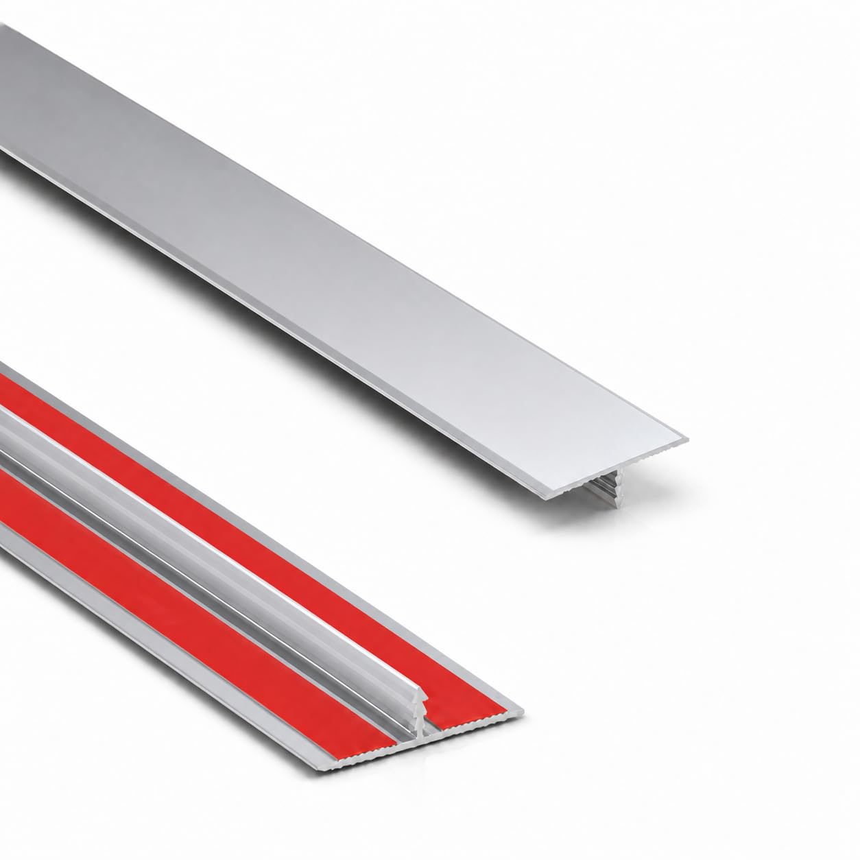 2pcs 3.3cm Aluminum T Molding Floor Transition Self-Adhesive Strip Metal Flat Divider Strip for Joining Floor Gaps Laminate Profile Flooring Edge Trim Cover Strips,0.9m Silver