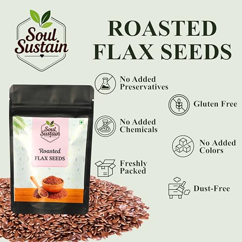 Image of SoulSustain Roasted Flax Seeds (100 GM) | Plant Protein & Fiber Snack | Omega 3 Nutrient Seeds | Gluten Free Vegan Snack for Smoothies, Baking, Salad Topping, Breakfast, Travel, Workout Energy