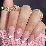 ANDGING White Almond Press on Nails Short Medium French Tip Fake Nails Stiletto Glue on Nails for Wo