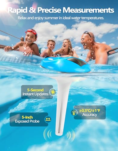 LuxBlue Floating Pool Thermometer Solar Powered | Large LCD Display- Easy to Read | IP68 Waterproof Digital Pool Thermometer with String | Ultra-Precise Pools Water Temperature Gauge for Hot Tub, Spa