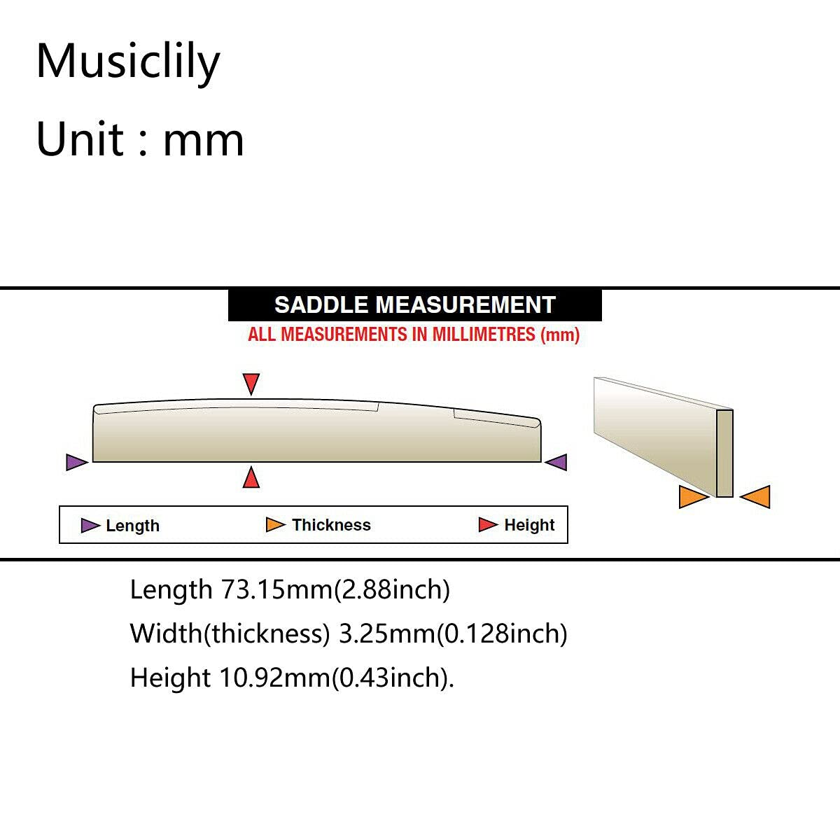 Guitar Parts_ 2 Pieces 73.15mm Compensated Acoustic Guitar Bone Saddle