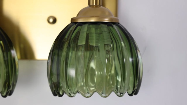 Image of Bathroom Vanity Light Fixtures, 3-Light Brushed Gold Bathroom Light Fixtures Over Mirror, Antique Wall Lights with Smoke Gray Glass Tulip Light Shade for Mirror, Kitchen, Hallway, Cabinet, Porch
