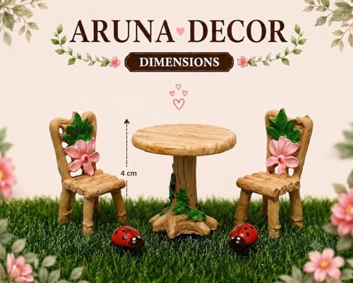 Image of Miniature Table Chair Set for Kids, Garden Decor, Doll House Accessories, Miniature Garden Decoration, 4cm (Brown Chair Table)