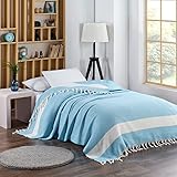 Aegean Concept Blanket, Vintage Boho Rustic 100% Cotton Super Soft 90'x102' (230 cm x 260 cm) King Size,Adult Turkish Muslin Light, Cozy Couch Bedcover King Blankets, Turquoise