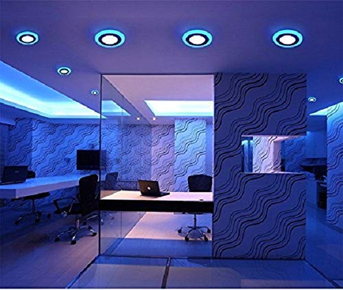 Image of OLIPS 6W (3+3) LED Ceiling Panel Down Light | Dual Color Change by On /Off Switch | Fan Box POP Decorative LED | White Center & Color Ring Design (Blue, 3)