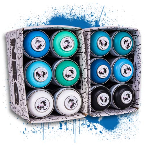 Pack de pintura en aerosol mate para restauración de la calle DYV Graffiti baja presión (24, negro, blanco, azul)