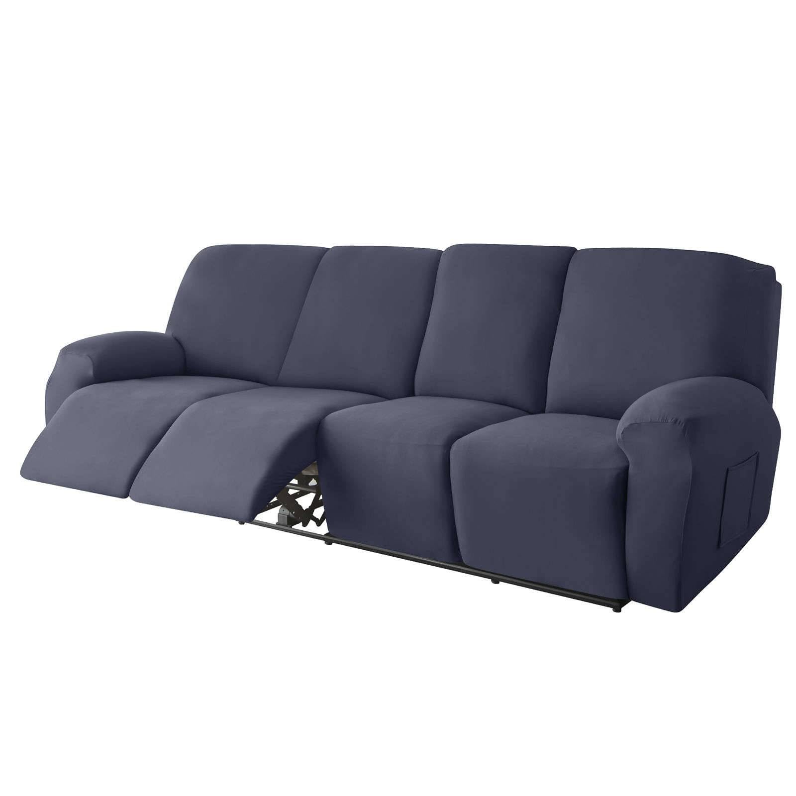 CLGTY Polyester 10-piece recliner couch covers 4 Seat, Stretch Soft lazy boy reclining sofa slipcover with Pocket Armchair Covers For Kids Pets Cat Dog-navy blue-4 seater