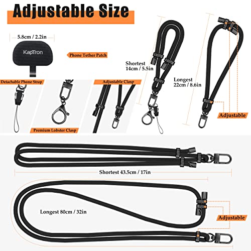 Universal Phone Lanyard With Wrist Strap, Adjustable Crossbody Cell Phone Lanyard Neck Strap And Wristlet Strap With 2 Lobster Clips, Phone Tether Patches And Phone Straps (Black, 2 Pack) #TOP2