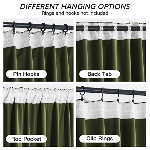 Image of RYB HOME Olive Green Velvet Curtains with Hook Tape, Thermal Insulated Privacy Protect Decorative Drapes for Home Theater, W 52 x L 72 inches, 2 Panels Set | Thermal Insulated, Privacy UV Heat Blocking, Luxurious Drapes, Nursery Dormitory Bathroom, W52 x L72, 2 Panels Set