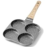 GiPP Non Stick Egg Pan, 4-Cup Granite Omelette Pan Skillet for Breakfast, Pancake Pan with Heat-Resistant Handle, Compatible with All Stovetops, Easy to Clean, PFOA Free (Grey, 4-Hole)