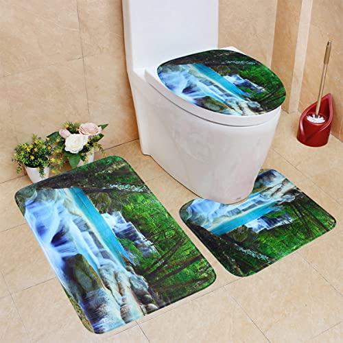 BSHAPPLUS 3-teiliges Badezimmer-Zubehör-Sets, 3D-Wasserfall-Landschaft, Badezimmermatten-Set mit rutschfesten Teppichen… – Bild 6