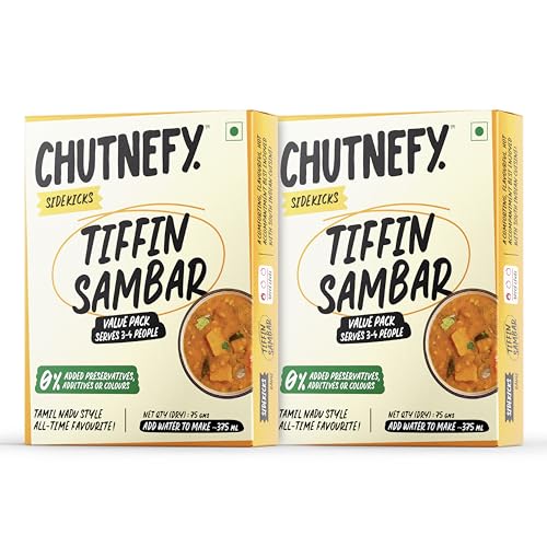 Image of Chutnefy Tiffin Sambar | 75g Freeze-Dried Instant Dry Mix | Just Add Water to make 5-6 servings (375 g) each | 2 x 75g | 0% Preservatives or Additives