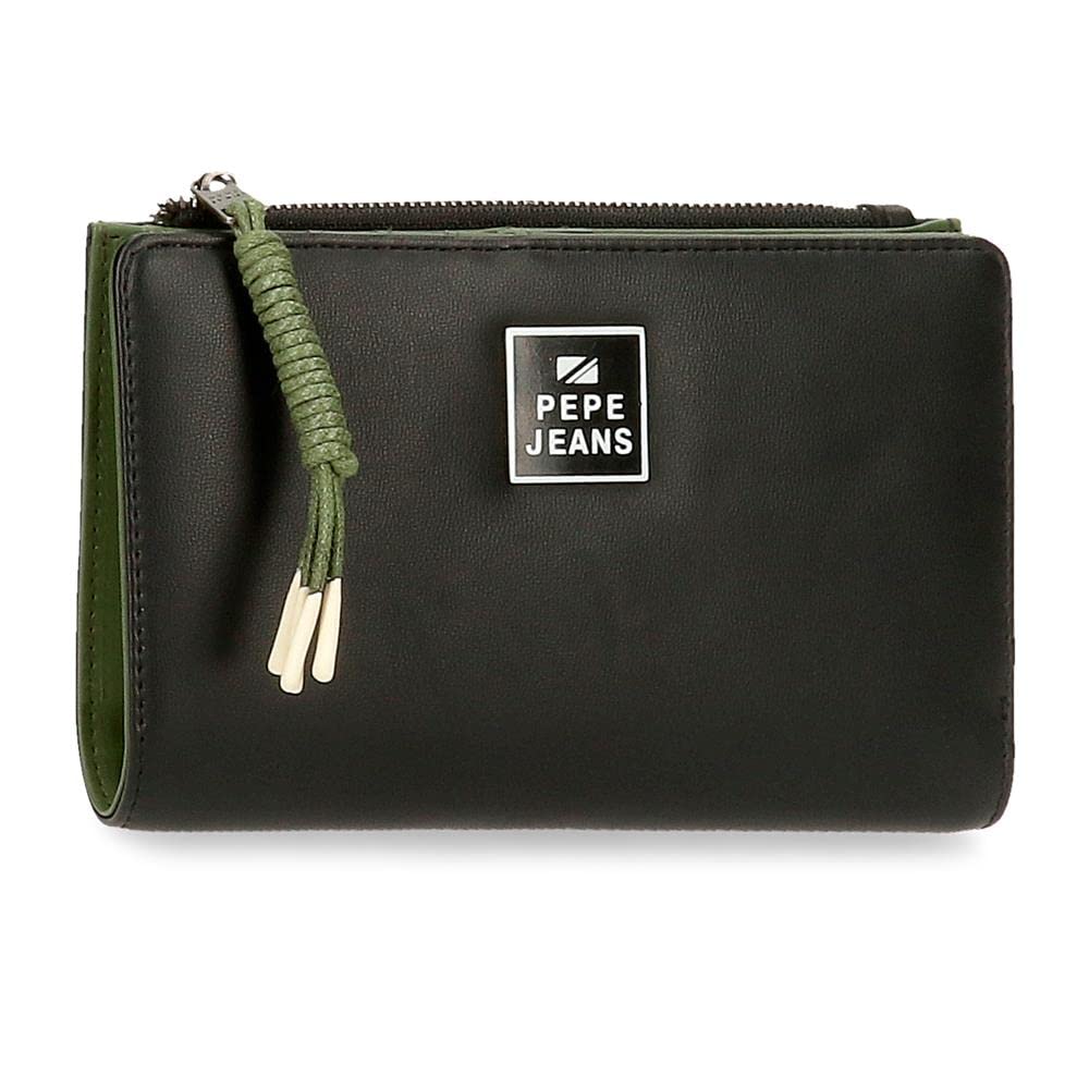 Pepe Jeans Bea Cartera con Tarjetero Negro 17x10x2 cms Piel sintética