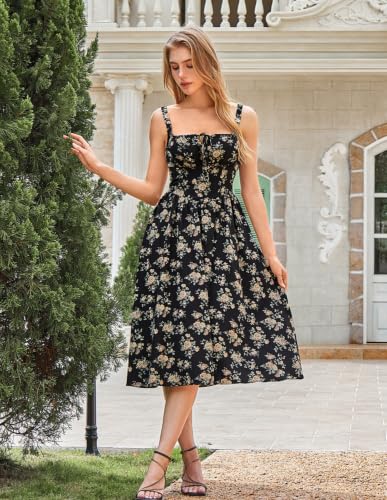 Image of Scarlet Darkness Women's Floral Midi Dress Corset Sundresses 2026 Summer Spring Vacation Milkmaid Dresses