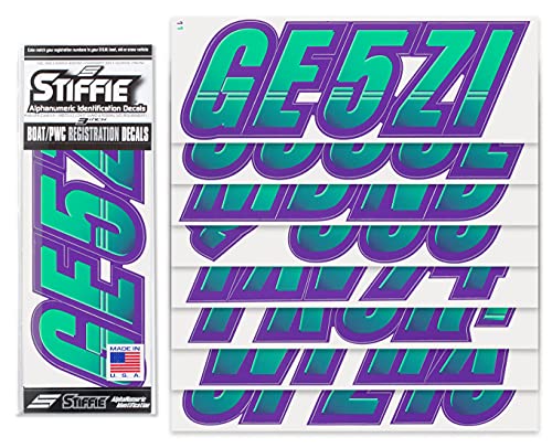 Image of STIFFIE Techtron Seafoam Green /Purple 3 inch Boat & PWC Registration Decals • Numbers Letters Stickers