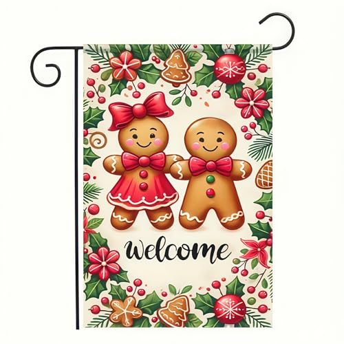 Image of BlissYard Christmas Gingerbread Couple Garden Flag 12x18 Inch Polyester | Double sided polyester, Christmas gingerbread couple holly cookies design, gingerbread decor for porch and yard