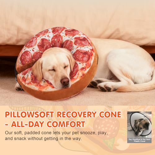 Image of BEAUTYZOO Dog Cone Alternative After Surgery for Large Medium Small Dogs, Soft Inflatable Cone Collar for Dogs Cats, Pet Neck Donut E Collar Dog Recovery Collars to Stop Licking, Pizza, XL