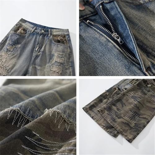 Men Y2K Streetwear Ripped Stacked Baggy Jeans Pants Clothes Patchwork Rock Hip Hop Denim Trousers2