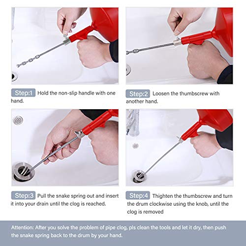 Plumbing Snake 25-FT, Drain Auger Clog Remover Plumbing Pipe Unblocker Cleaner, Sewer/Bathtub Drain/Kitchen Sink Cleaner, With Gloves By KINGLEV - Thumbnail 6