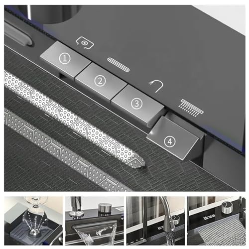 Image of COOTER 30 inch x 18 inch x 9 inch Fully Equipped Kitchen Sink with Integrated Waterfall and Pull-down Faucets with 304 Grade Stainless Steel Nano Black Finish Sink with LED Pannel and Digital Display (PIANO)