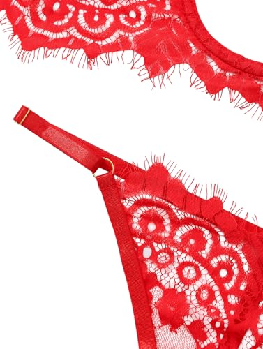 Image of Lilosy Sexy Underwire Floral Lace Sheer Lingerie Set for Women See Through Bra and Panty 2 Piece