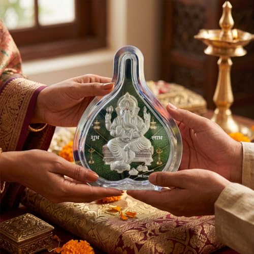 Image of 999 Pure Silver Ganesh Pan Stand | Pooja Pan for Home Temple, Office & Hall Decor | Luxury Spiritual & Corporate Silver Gift | Tabletop (5 inch x 3.75 inch)