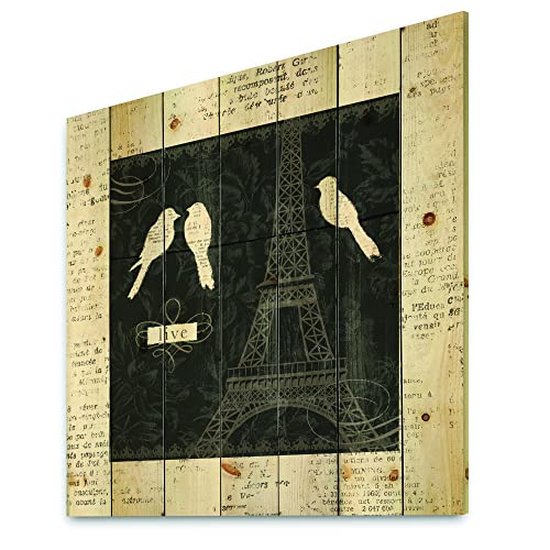 Impression bois de pin naturel DesignQ Paris Vintage Collage II - Tableau d'art