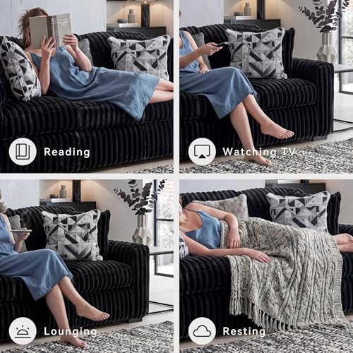 Signature Design by Ashley Jumbo Corduroy Living Room Sofa, Black Couch - image 4