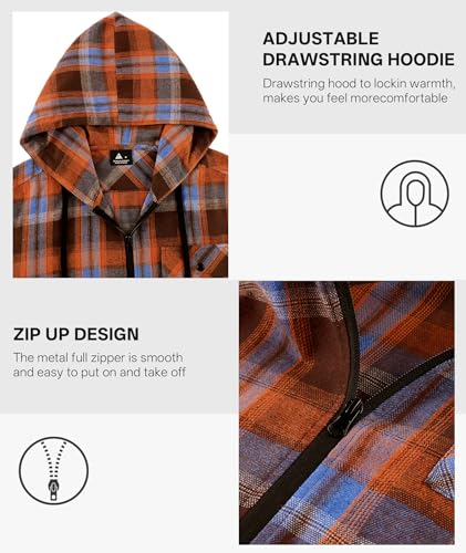 Hooded Flannel Shirt for Men Casual Zip Up Plaid Shirt Fall Stylish Long Sleeve Plaid Hoodie with Pocket4